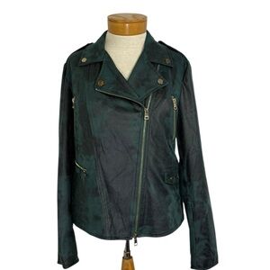 Lena Gabrielle 8 Moto Jacket Faux Leather  Dark Green Gold Hardware Women’s